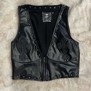 KillStar Raya Studded Halter Top Medium Black Leather Goth